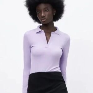Zara Lilac Long-sleeved Polo Bodysuit Purple Polo Collar Bodysuit Size S